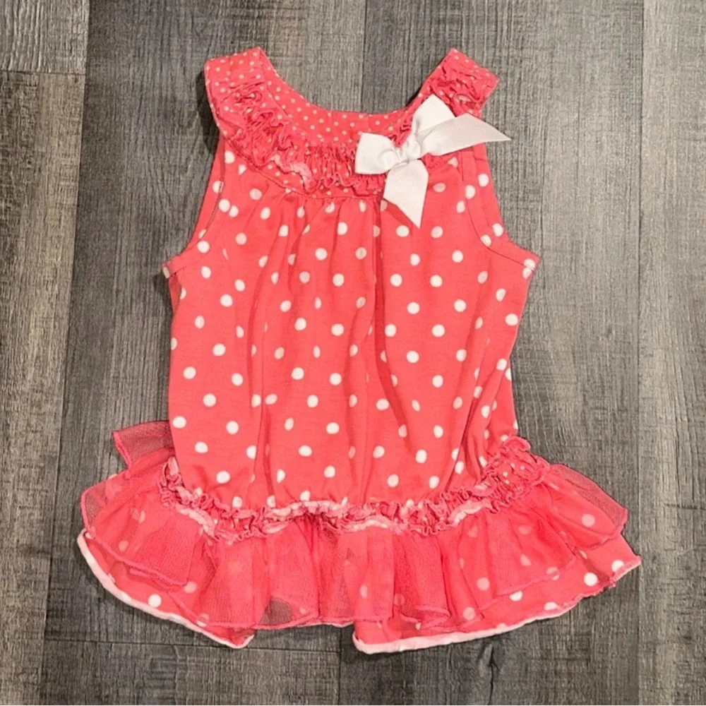 💞 Toddler Girls Size 4T Salmon Pink Tutu Tunic Top with Polka Dots & Ruffles